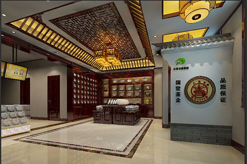 博罗古朴典雅的中式茶叶店大堂设计效果图